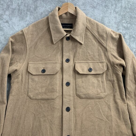 AllSaints Shirt Jacket Mens Medium/Large Loki Wool Blend Button Up Shacket Brown - Picture 4 of 10